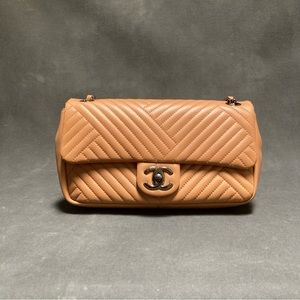 Chanel CC Crossing Camel Lambskin Polished Ruthenium Flap Bag